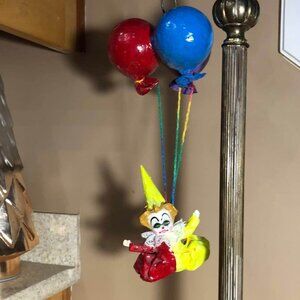 Vintage Mexican paper mache clown with balloons